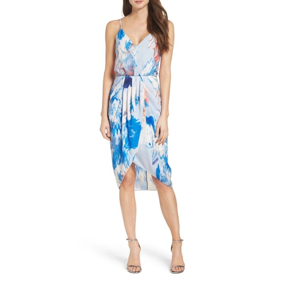 Chelsea28 Dresses & Skirts - Chelsea28 Blue Orange Abstract Brushstroke Tulip Midi Dress Womens Size 4 V-Neck